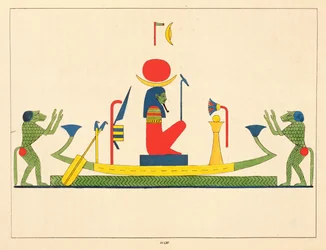 El dios Khonsu, ilustración de Pantheon egyptien: colección de personajes mitológicos del Antiguo Egipto por Jean-Francois Champollion, publicado 1823-25